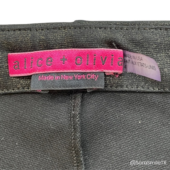 ALICE + OLIVIA Black & Metallic Gold Shimmer Front Zip Leggings - Picture 13 of 14